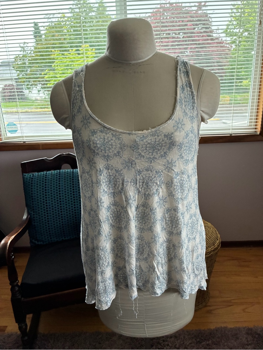 We The Free Cream Tank with Light Blue Medallion Print